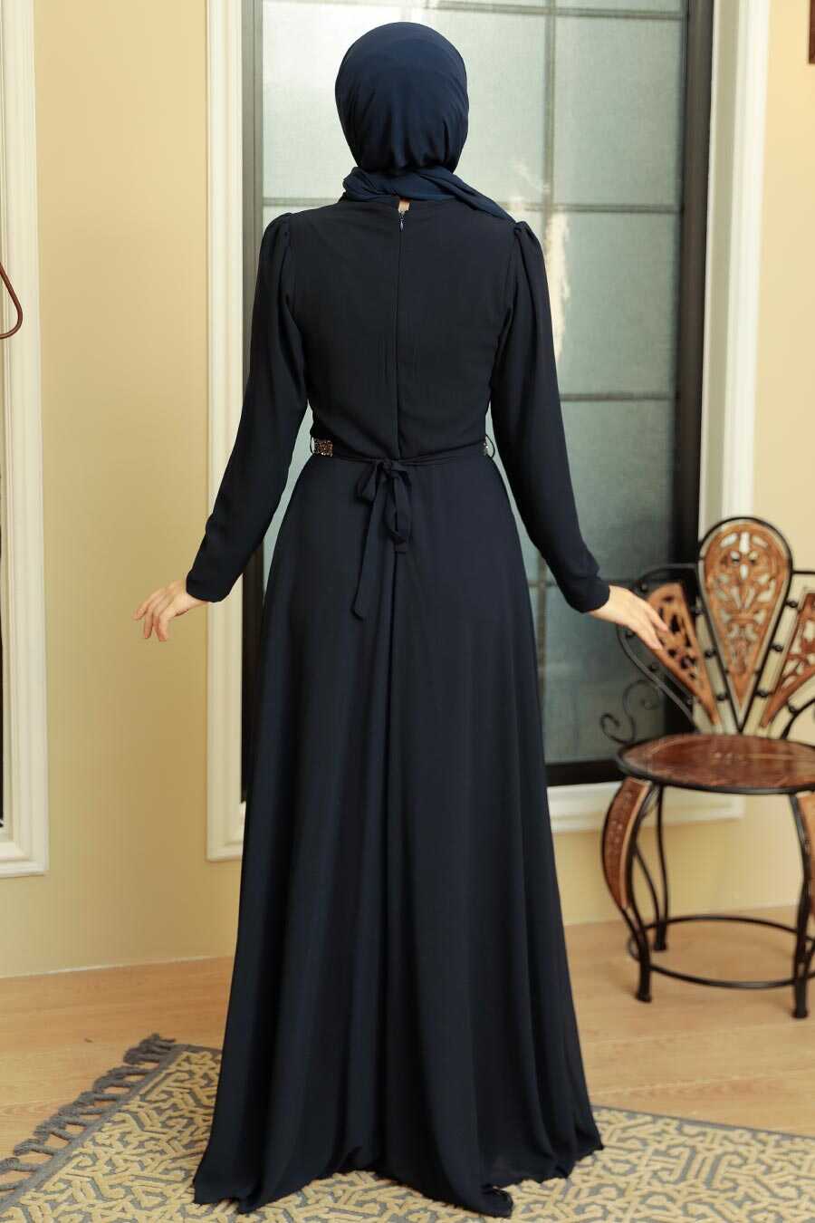 Navy Blue Hijab Evening Dress 5737L