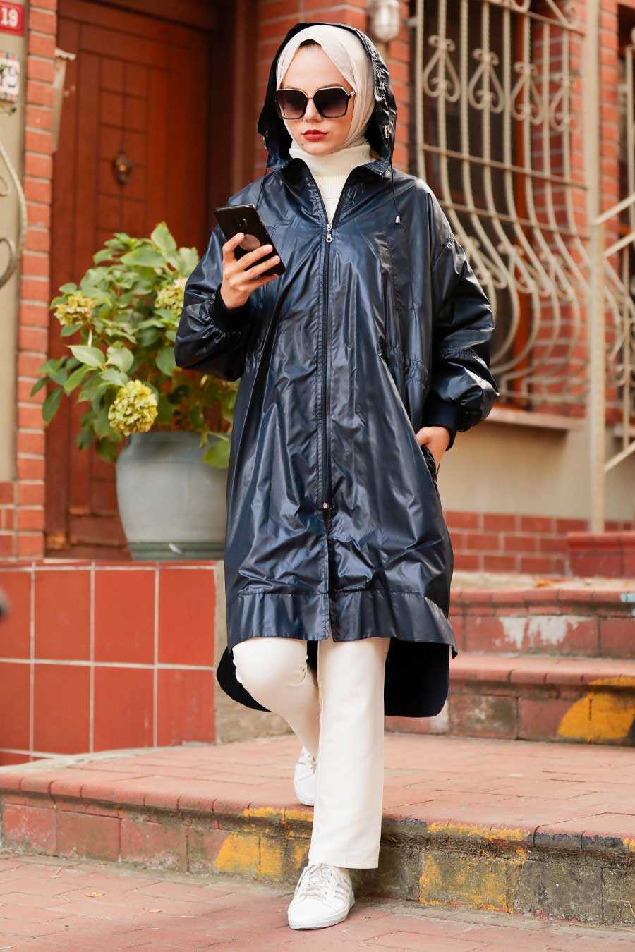 navy blue raincoat