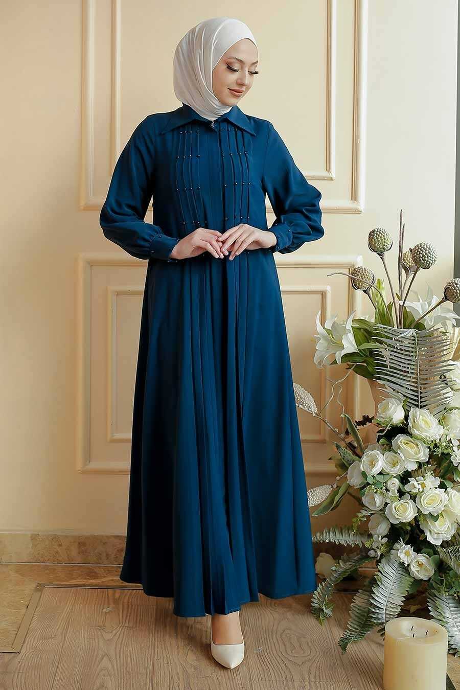Navy Blue Hijab Turkish Abaya 3466L