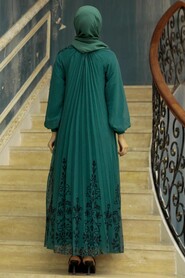 Neva Style - Almond Green Hijab Dress 3817CY - Thumbnail