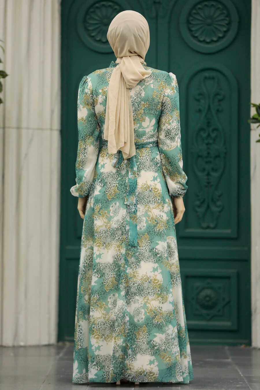 Neva Style - Almond Green Hijab For Women Dress 27944CY