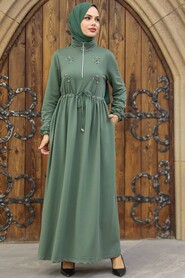 Neva Style - Almond Green Women Dress 1372CY - Thumbnail