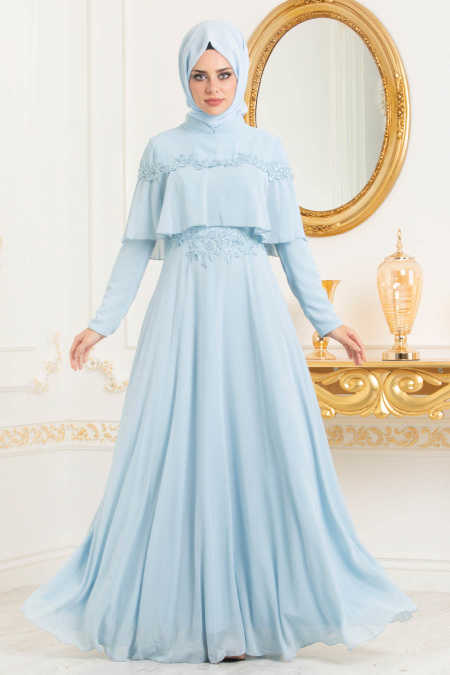 Neva Style - Baby Blue Hijab Evening Dress 36640BM - Neva-style.com