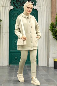 Neva Style - Beige Hijab Dual Suit 22186BEJ - Thumbnail