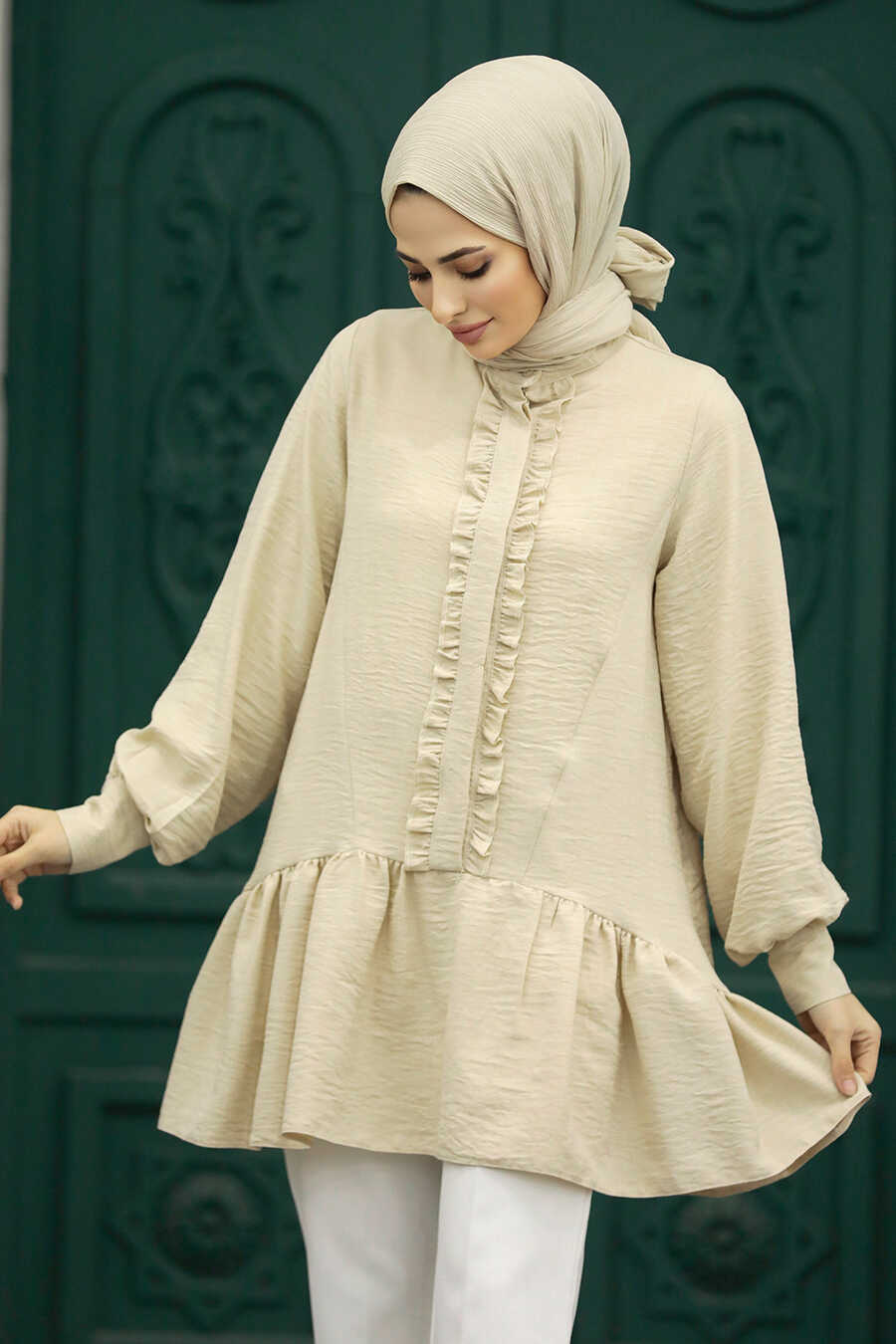 Neva Style - Beige Hijab For Women Tunic 5898BEJ