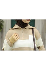 Neva Style - Beige Hijab Knitwear Tunic 27021BEJ - Thumbnail