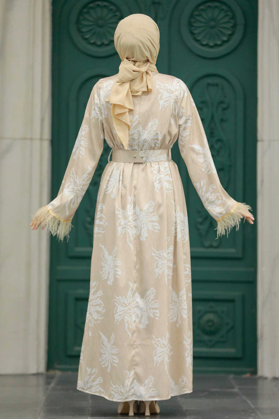 Neva Style - Beige Hijab Maxi Dress 77301BEJ