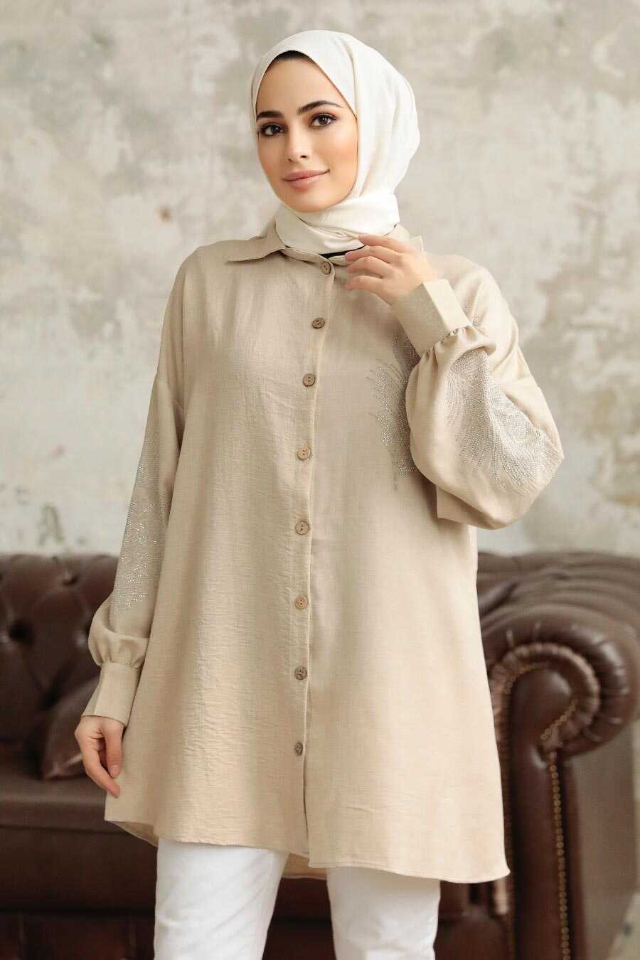 Neva Style - Beige Hijab Tunic 11351BEJ