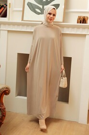 Neva Style - Beige Hijab Turkish Abaya 17801BEJ - Thumbnail