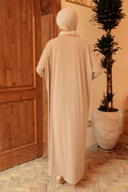 Neva Style - Beige Hijab Turkish Abaya 17801BEJ - Thumbnail