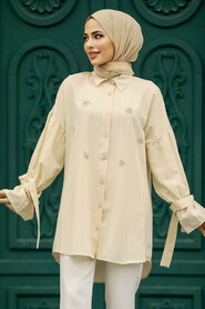 Neva Style - Beige Islamic Clothing Tunic 603BEJ - Thumbnail