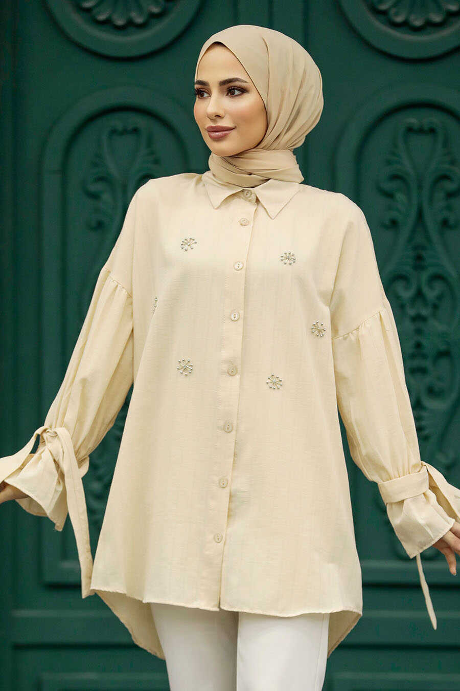 Neva Style - Beige Islamic Clothing Tunic 603BEJ