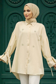 Neva Style - Beige Islamic Clothing Tunic 603BEJ - Thumbnail