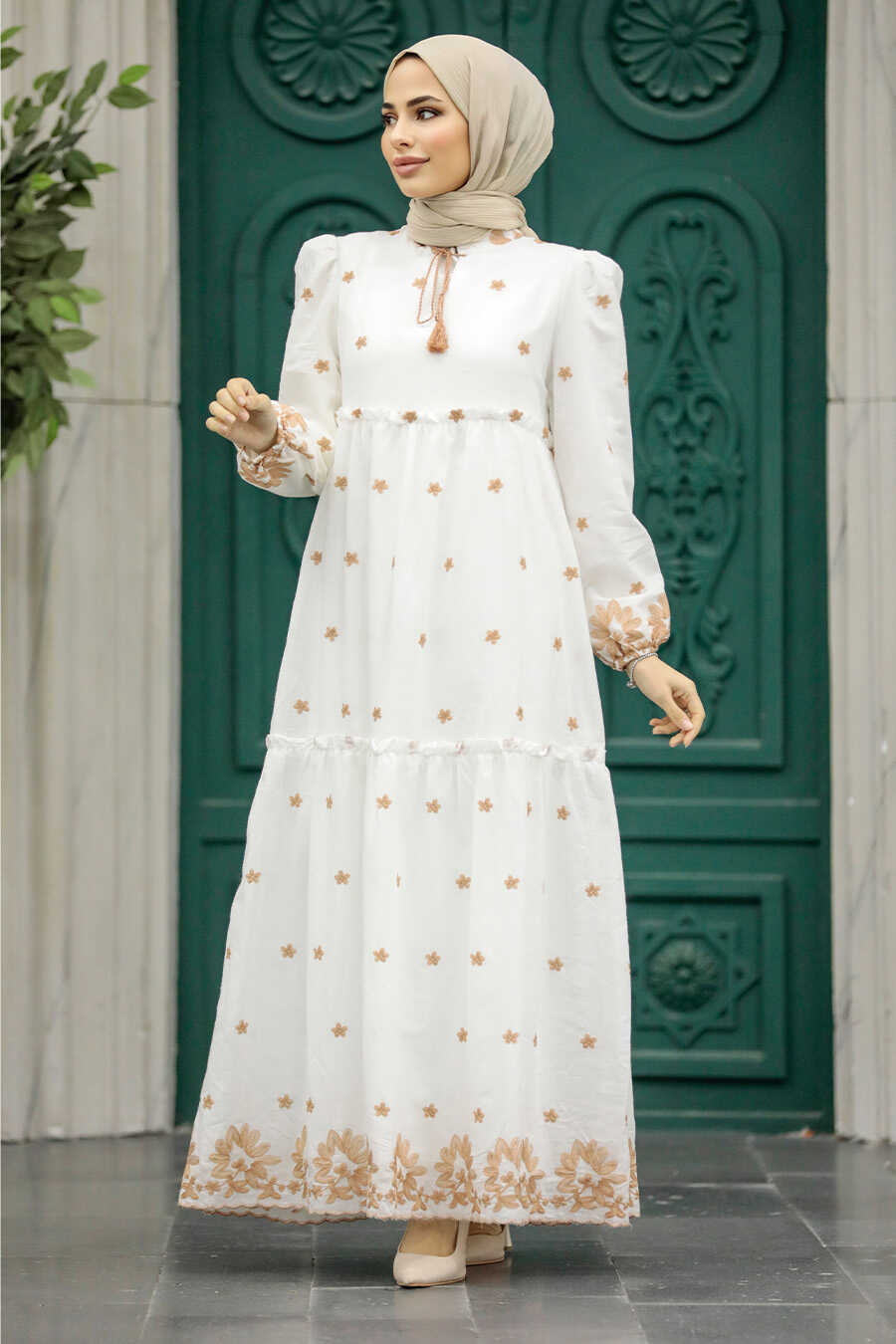 Neva Style - Beige Long Dress 1381BEJ