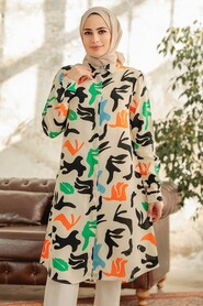 Neva Style - Beige Long Sleeve Tunic 11626BEJ - Thumbnail