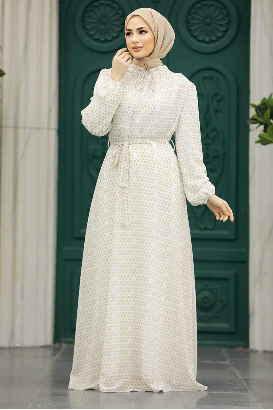 Neva Style - Beige Muslim Long Dress Style 279084BEJ