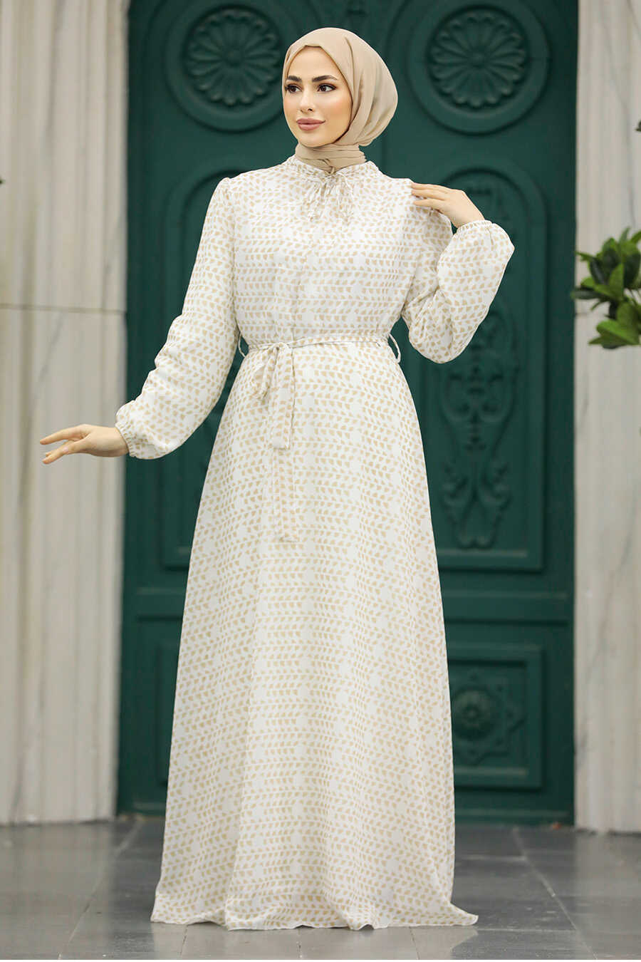 Neva Style - Beige Muslim Long Dress Style 279084BEJ