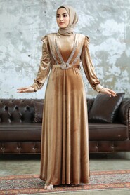 Neva Style - Biscuit Velvet Hijab Turkish Dress 3775BS - Thumbnail