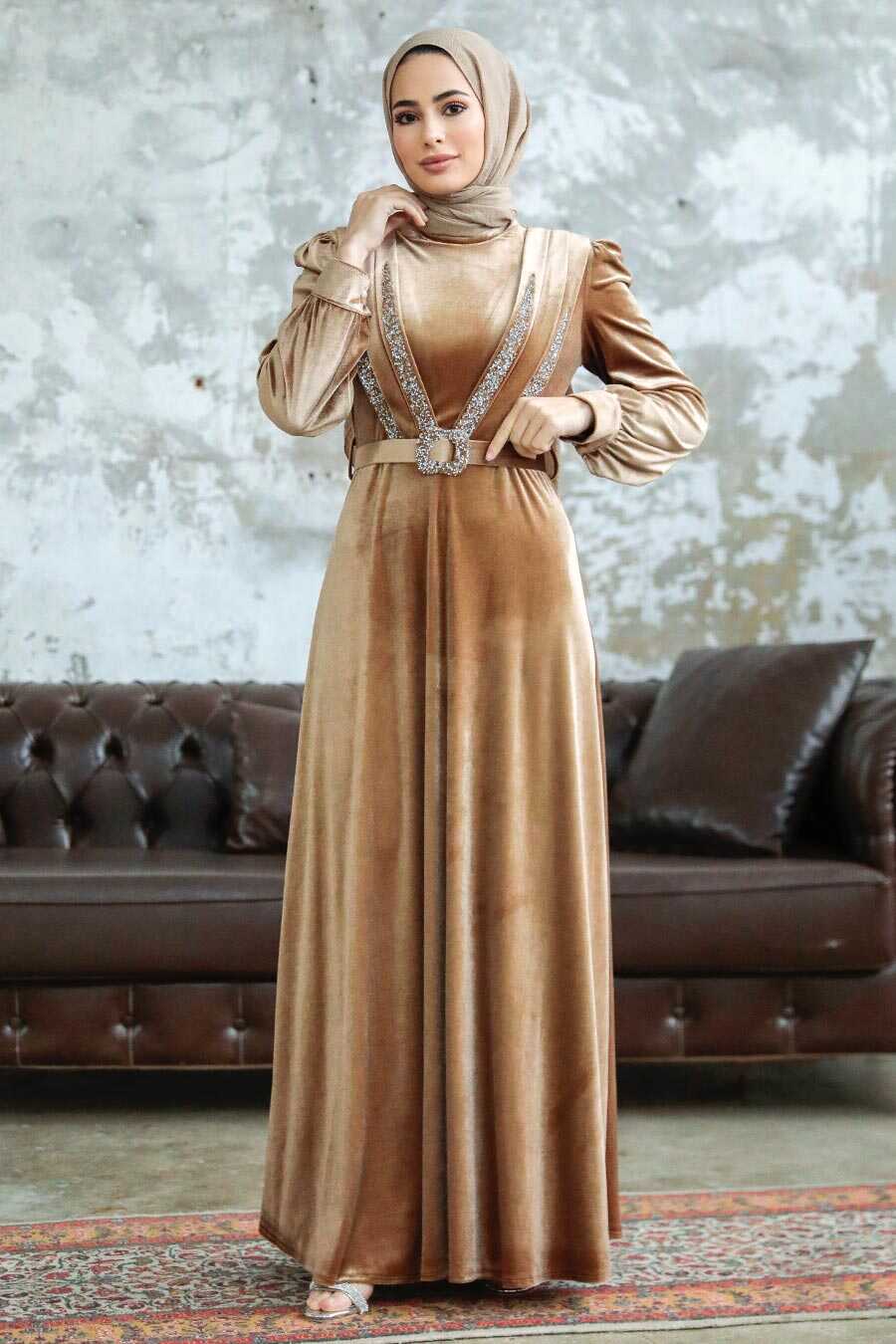 Neva Style - Biscuit Velvet Hijab Turkish Dress 3775BS
