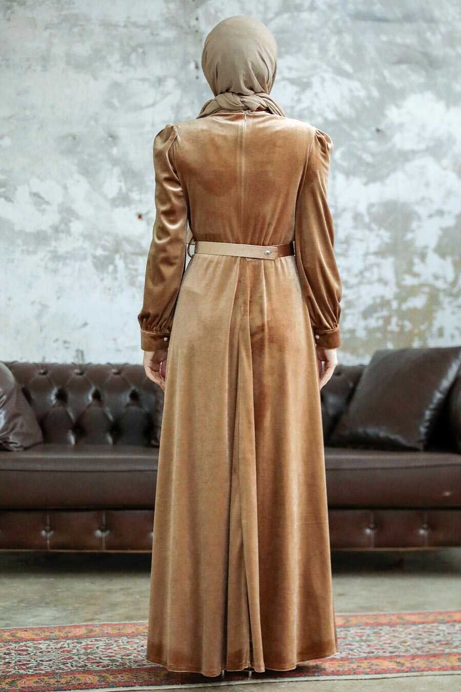 Neva Style - Biscuit Velvet Hijab Turkish Dress 3775BS