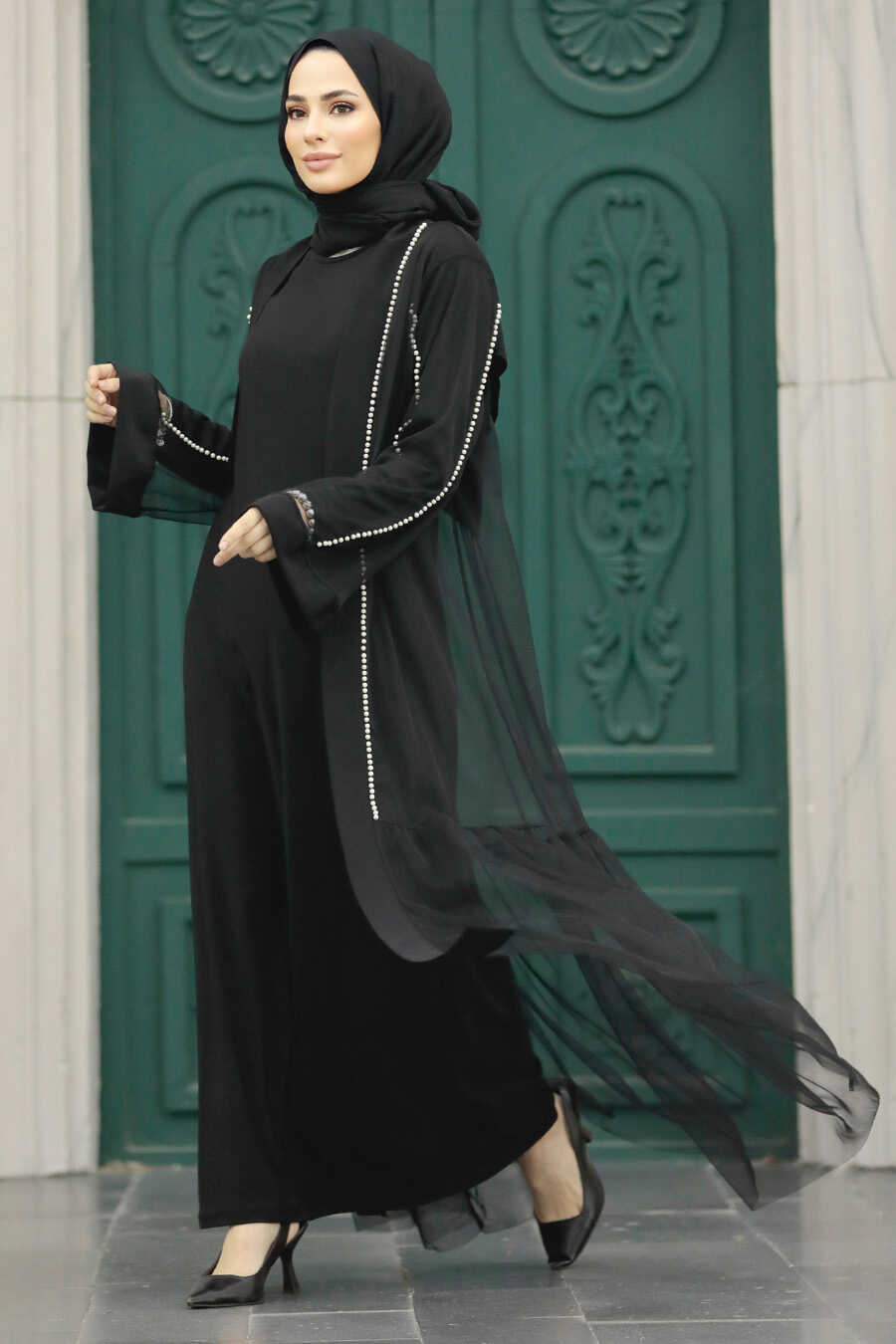 Neva Style - Black Abaya Hijab Double Suit 30101S