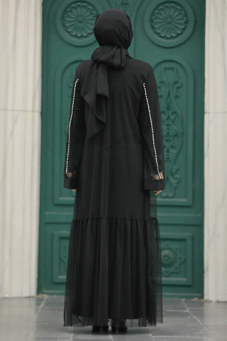 Neva Style - Black Abaya Hijab Double Suit 30101S