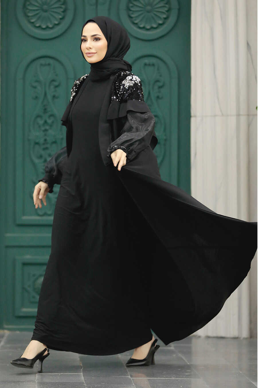 Neva Style - Black Abaya Islamic Clothing Double Suit 31311S