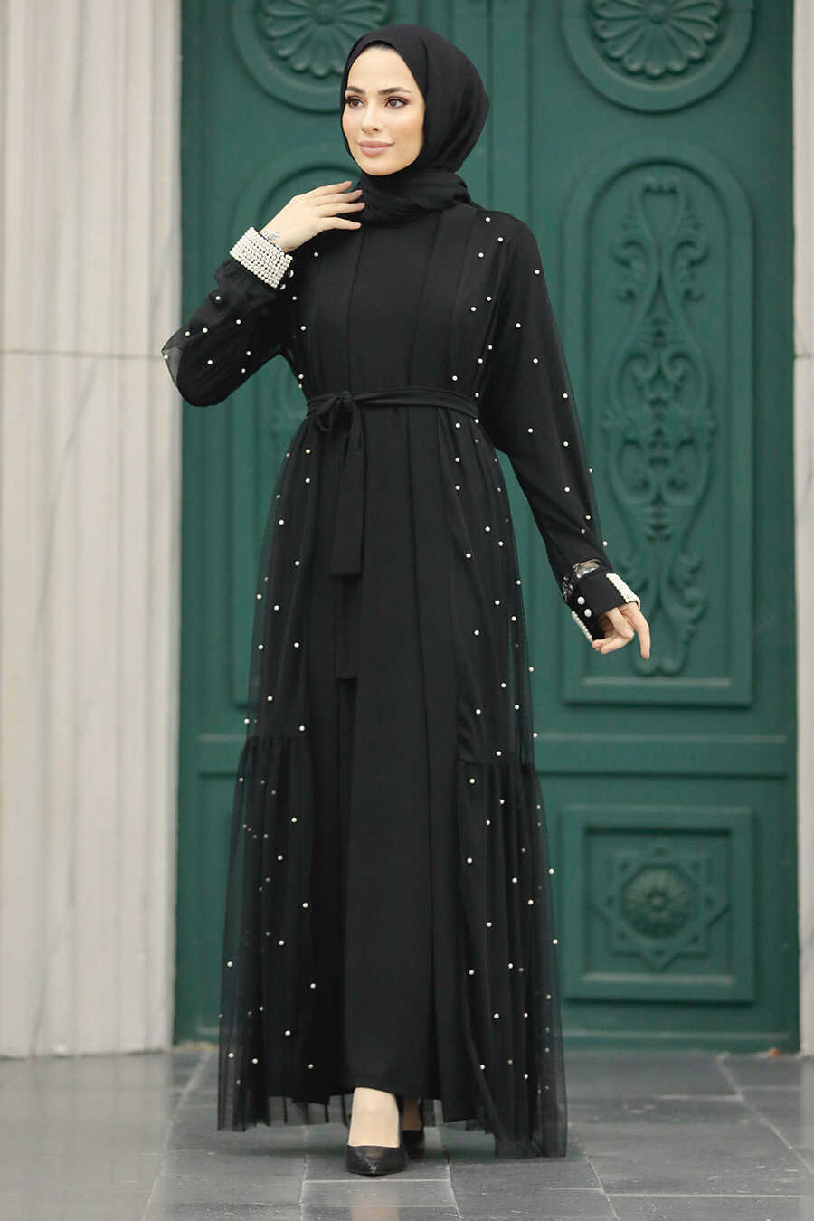 Neva Style - Black Abaya Modest Double Suit 30121S
