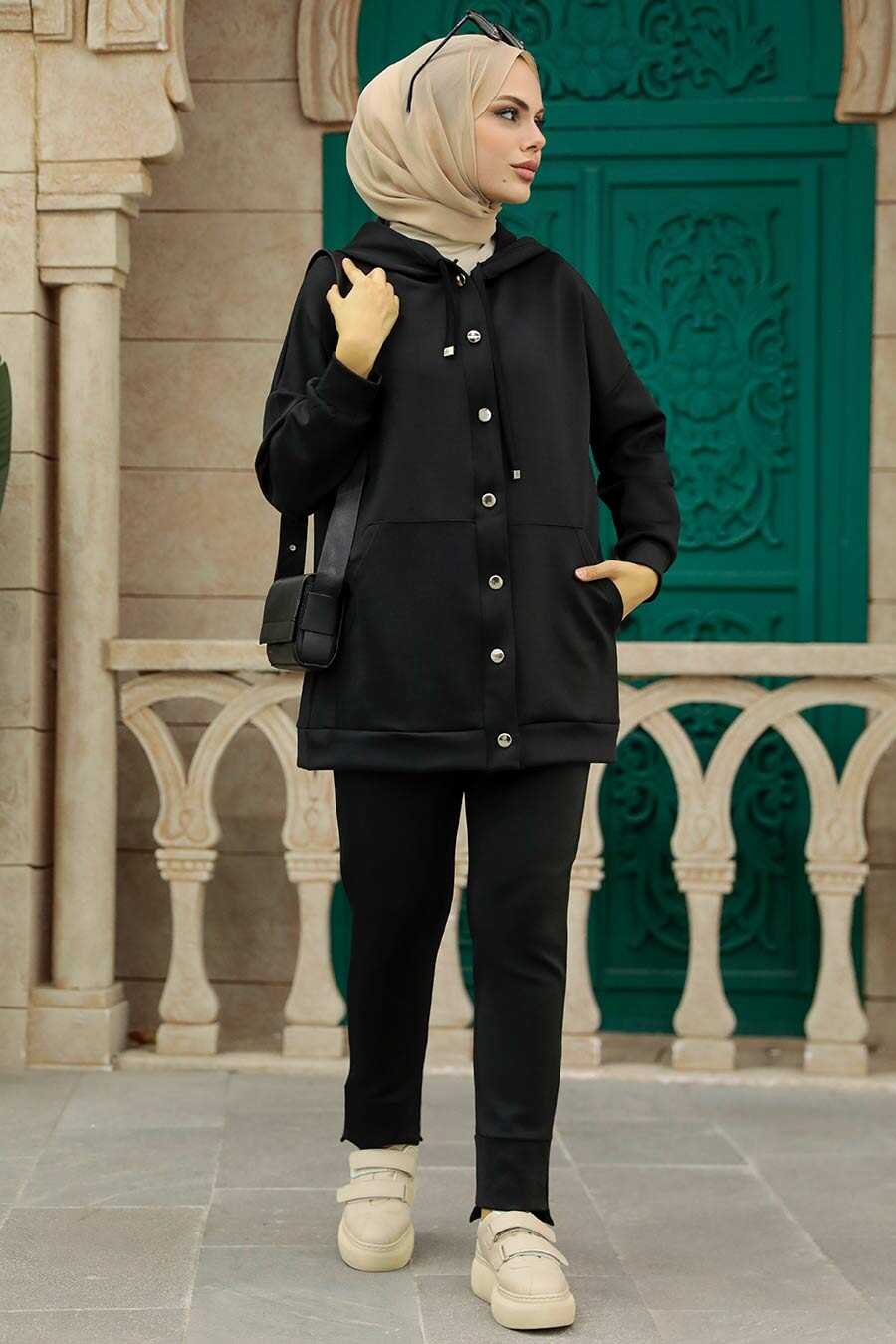 Neva Style - Black Hijab Dual Suit 22186S