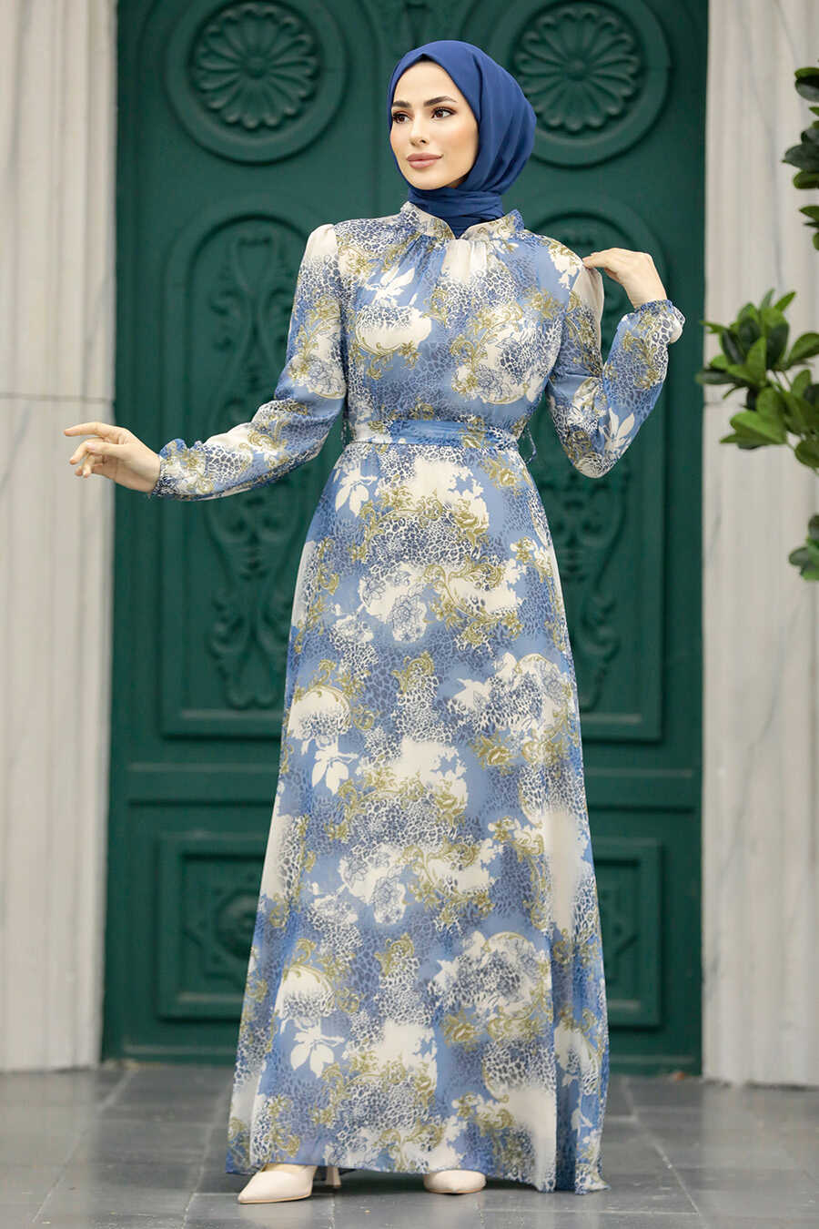 Neva Style - İndigo Blue Hijab For Women Dress 27944IM