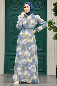 Neva Style - İndigo Blue Hijab For Women Dress 27944IM - Thumbnail