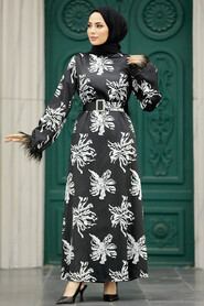 Neva Style - Black Hijab Maxi Dress 77301S - Thumbnail