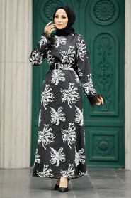 Neva Style - Black Hijab Maxi Dress 77301S - Thumbnail