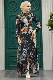 Neva Style - Black Hijab Turkish Dress 27942S - Thumbnail