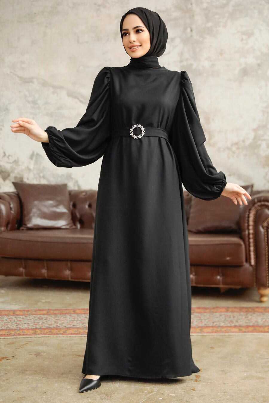 Neva Style - Black Hijab Turkish Dress 5866S