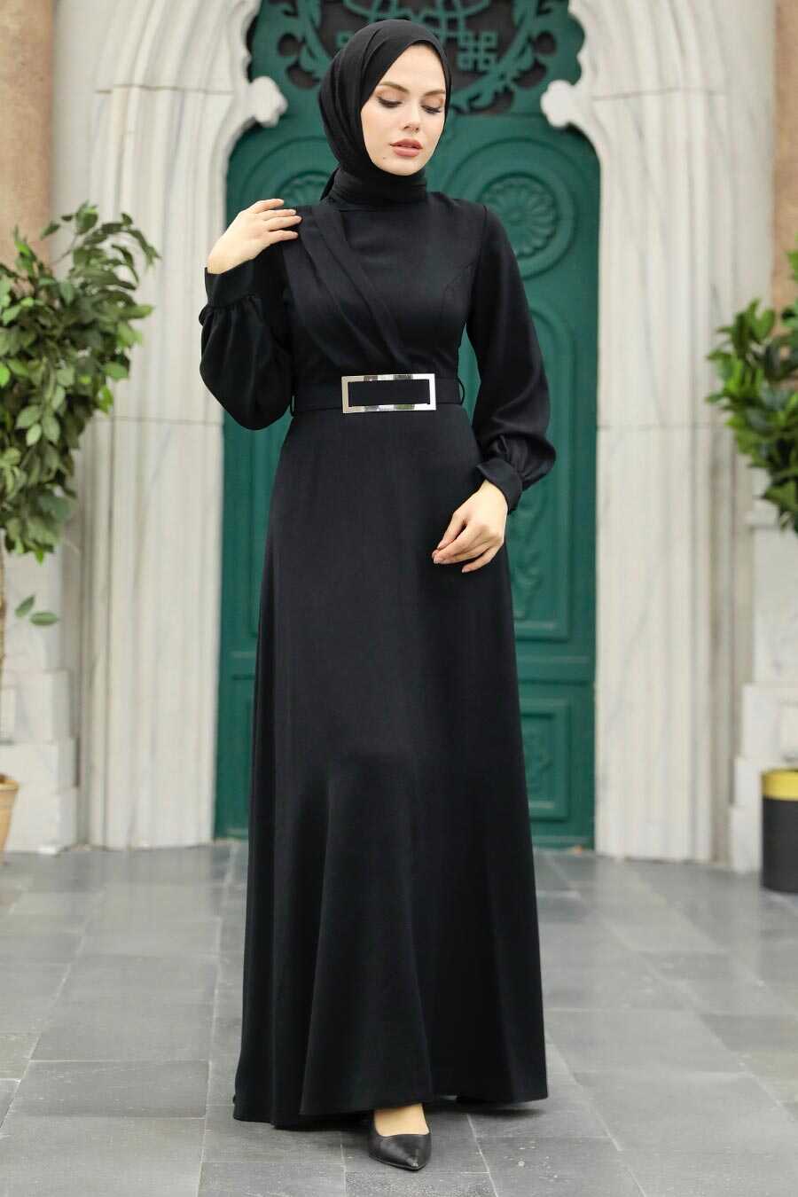 Neva Style - Black Islamic Clothing Dress 3425S