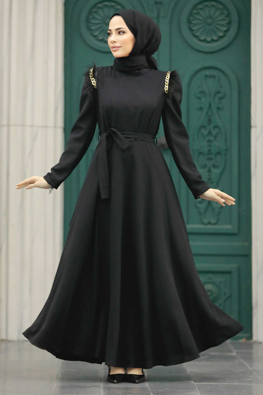Neva Style - Black Islamic Long Sleeve Maxi Dress 20481S