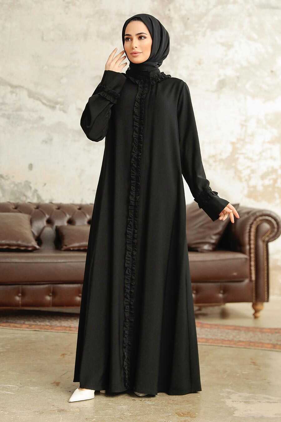 Neva Style - Black Long Sleeve Turkısh Abaya 377600S