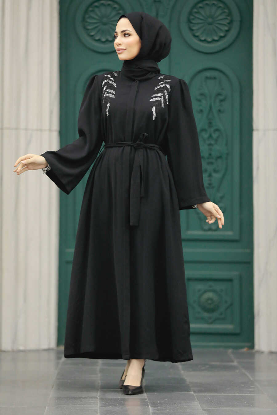 Neva Style - Black Long Sleeve Turkısh Abaya 8980S