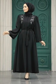 Neva Style - Black Long Sleeve Turkısh Abaya 8980S - Thumbnail