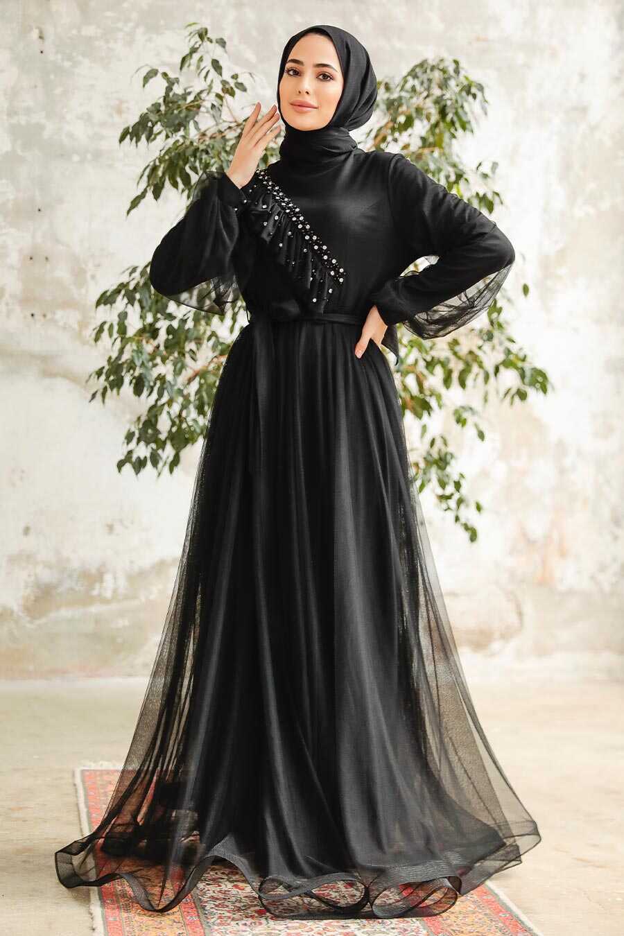 Neva Style - Black Tukish Modest Bridesmaid Dress 25841S