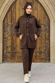 Neva Style - Brown Hijab Dual Suit 22186KH - Thumbnail