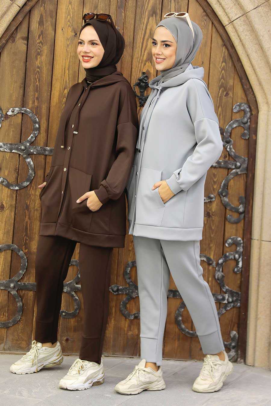 Neva Style - Brown Hijab Dual Suit 22186KH