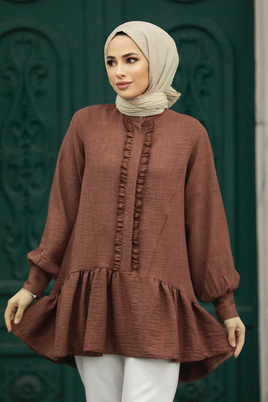 Neva Style - Brown Hijab For Women Tunic 5898KH
