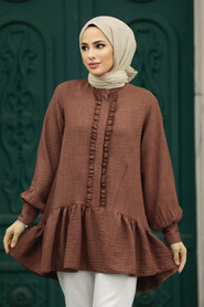 Neva Style - Brown Hijab For Women Tunic 5898KH - Thumbnail