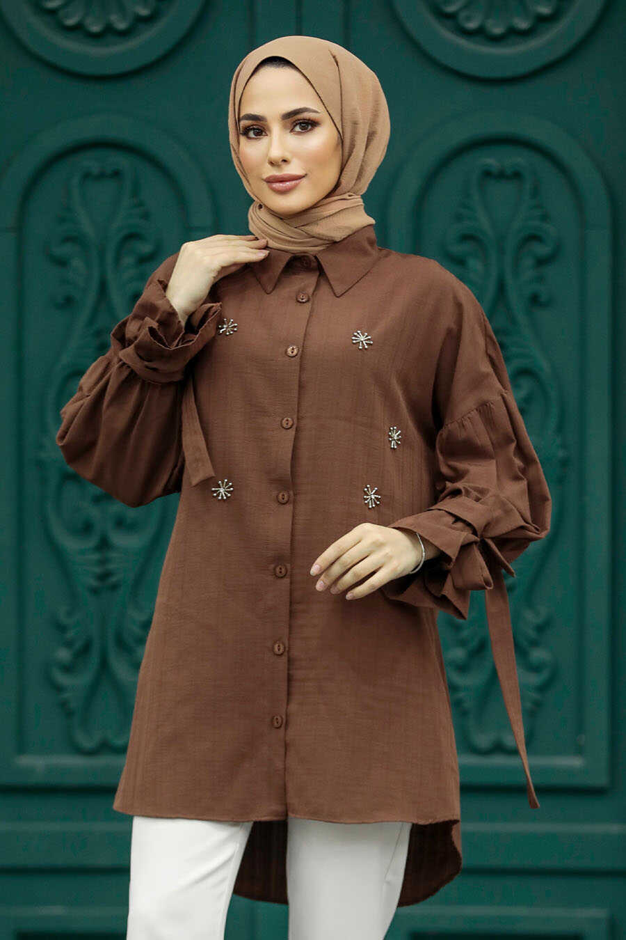 Neva Style - Brown Islamic Clothing Tunic 603KH