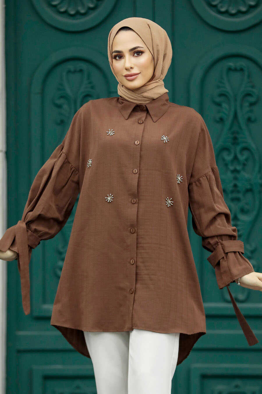 Neva Style - Brown Islamic Clothing Tunic 603KH