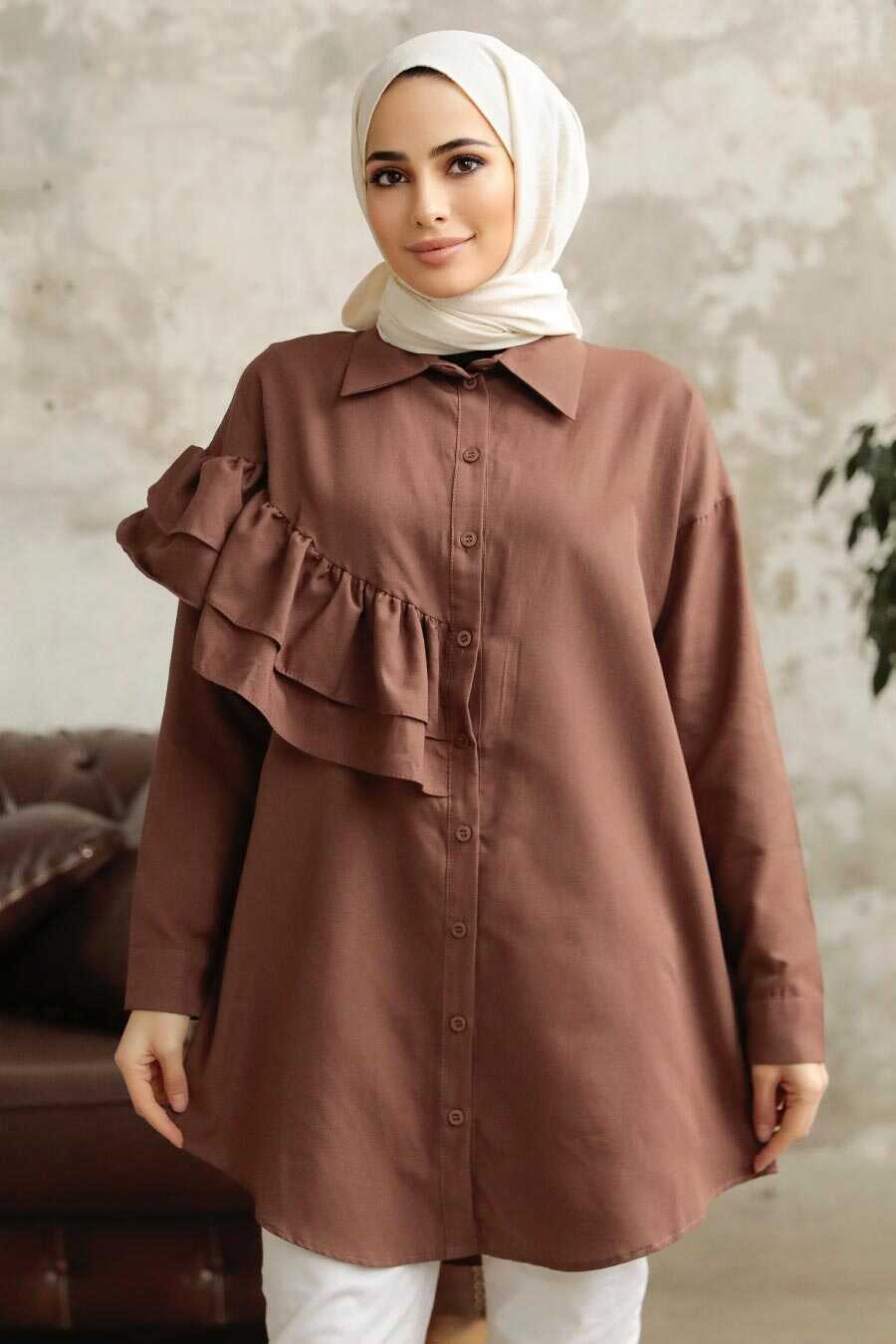 Neva Style - Brown Long Sleeve Tunic 11281KH