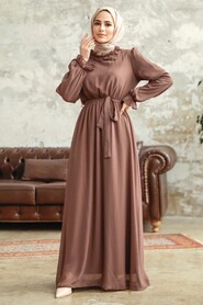 Neva Style - Brown Plus Size Dress 2971KH - Thumbnail