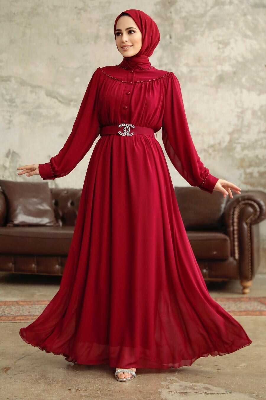 Neva Style - Claret Red Hijab For Women Dress 33284BR